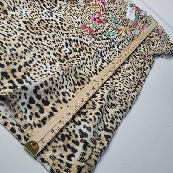$295 JOHNNY WAS NEW LEOPARD EMBROIDERED FLORAL POPOVER DRESS COVER UP MEDIUM NWT - Picture 2 of 14